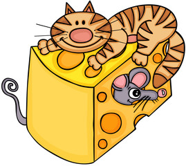 Cat and mouse with cheese