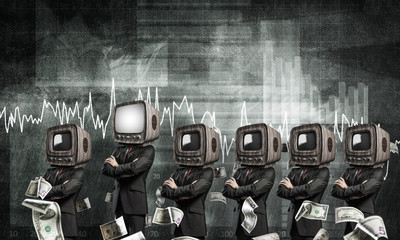 Businessmen with old TV instead of head.