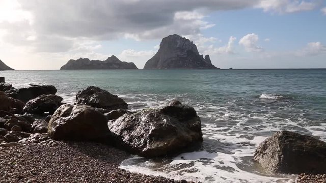 Vedra Island from Cala Hort Cove Beach, Ibiza, Spain