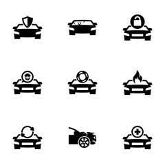 Set of simple icons on a theme Car insurance, vector, design, collection, flat, sign, symbol,element, object, illustration, isolated. White background