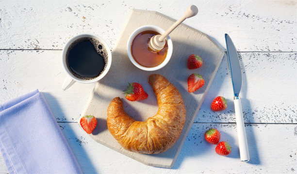 Naklejki Croissant-Frühstück mit Lächeln