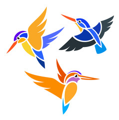 Stylized Birds - Kingfishers in flight
