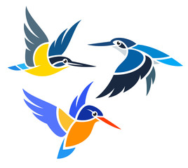 Obraz na płótnie Canvas Stylized Birds - Kingfishers in flight
