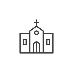 Church building exterior line icon, outline vector sign, linear style pictogram isolated on white. Religion symbol, logo illustration. Editable stroke