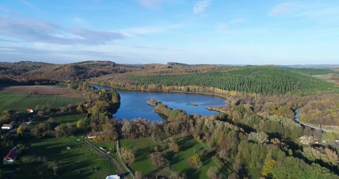 Aerial view of lake orfu with trees