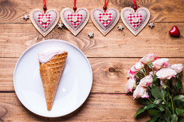 Ice cream, heart shapes and roses