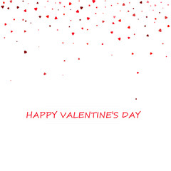 Fototapeta premium Happy Valentine's Day card. Romantic composition with confetti of hearts. Beautiful background with hearts on a white background. Vector illustration.