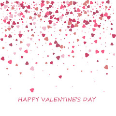 Happy Valentine's Day card. Romantic composition with confetti of hearts. Beautiful background with hearts on a white background. Vector illustration.
