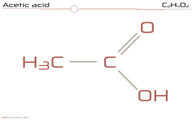 Large and detailed infographic of the molecule of Acetic acid.