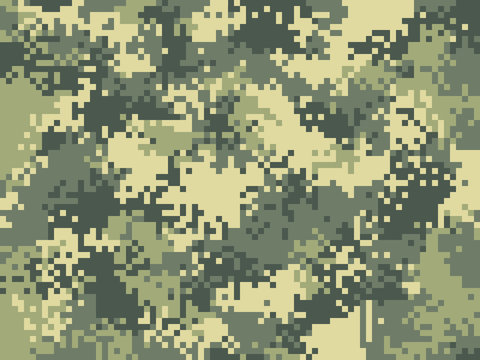 Digital pixel camouflage pattern. Military texture background. Green army camouflage