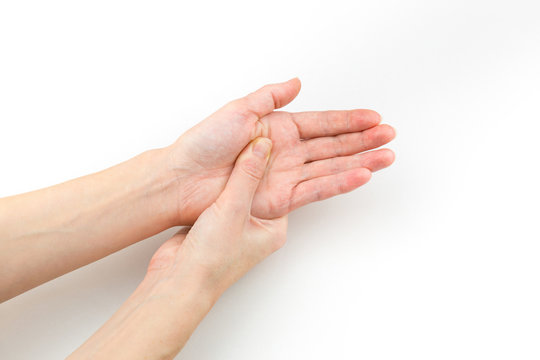 Woman Holding Her Hand, Pain Concept, Isolate On White Background.