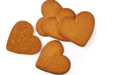 Cookies in the shape of a heart isolated on white.