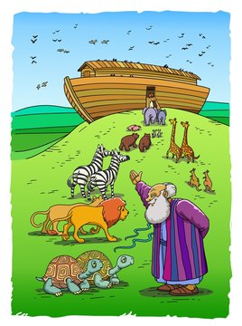 Noah invites animals to enter the Ark (color)
