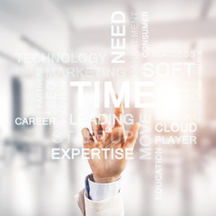 Concept of modern business with palm choocing on of keywords for