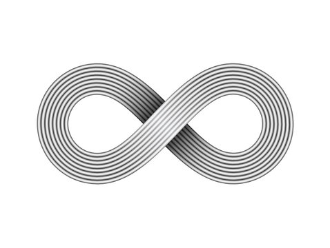 Infinity sign made of metal wire. Limitless strip symbol. Vector illustration.