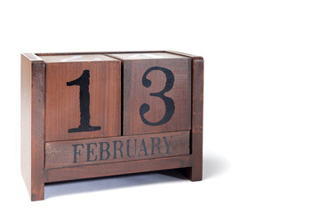 Wooden Perpetual Calendar set to February 13th