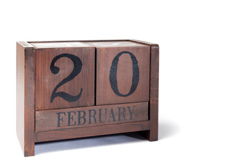 Wooden Perpetual Calendar set to February 20th
