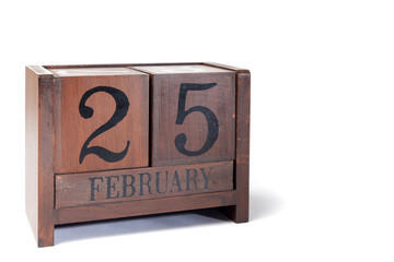 Wooden Perpetual Calendar set to February 25th
