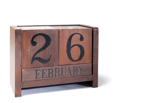 Wooden Perpetual Calendar set to February 26th