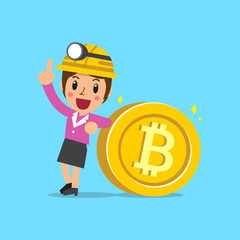 Cryptocurrency concept businesswoman with big coin