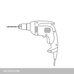 Manual electric drill. Vector icon in the style of linear design.