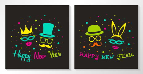 Collection of vintage cards for New Year's Eve Party. Vector.