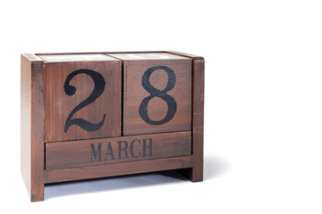 Wooden Perpetual Calendar set to March 28th