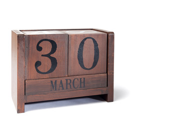 Wooden Perpetual Calendar set to March 30th