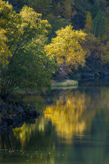 Fototapeta na wymiar Fall Scene with Autumn Trees Reflection in Lake