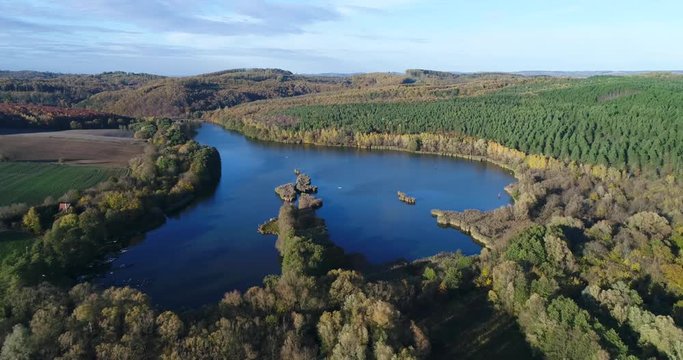 Aerial view of lake orfu with trees