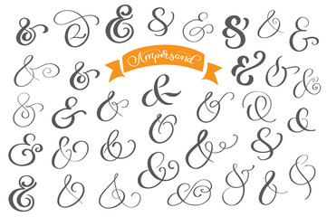 Set of decoration ampersands for letters and invitation on white background. Hand drawn type. Vector illustration. Ampersand set. Ampersand image