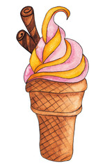 Watercolor Hand Drawn Colorful Ice Cream