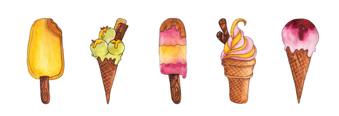Watercolor Hand Drawn Colorful Ice Cream