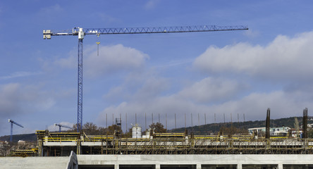 Panoramic view of a Isolated construction crane .