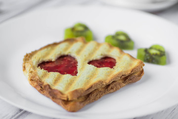 Grilled toast with raspberry jam