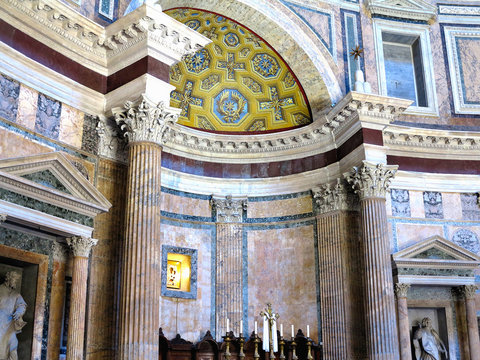 Interior and dome of the Pantheon temple of all pagan gods in Rome.