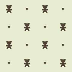 Seamless vector pattern. Teddy bears and hearts. Baby and nursery motif.