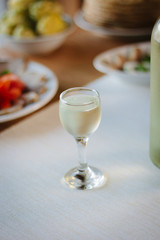 Shot of tequila in a glass at restaurant.