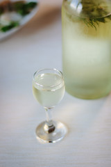 Ukranian gorilka - national alcohol drink in small glass.