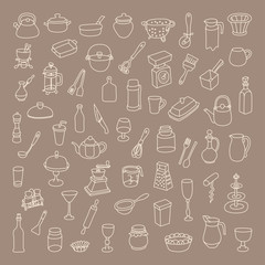 Set of 60 icons of different types of cookware. It can be used as - logo, pictogram, icon, infographic element.
