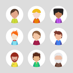 Set of people icons for avatars. Template for style design.