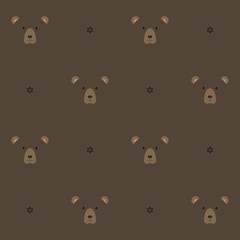 Seamless vector pattern. Cute bears and flowers in brown background. Animal motif.