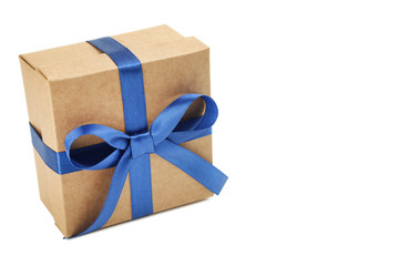 Brown gift box with ribbon isolated on white