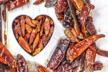Red hot chili peppers in form of heart.