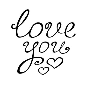 Valentine card with lettering Love You. Beautiful vector design.