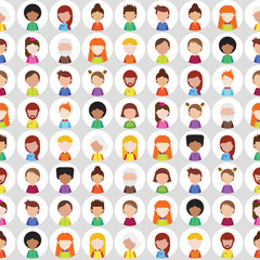 Seamless pattern with round flat people avatars. Texture for wallpaper, fills, web page background.