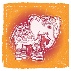 Fototapeta premium Ethnic elephant on tribal background. Indian god Ganesha. Indian symbol for prints and posters