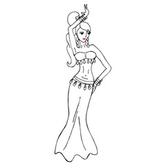 Vector illustration with woman dancing belly dance. Isolated on 