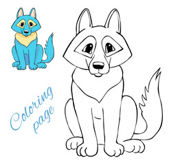Coloring page Vector cartoon Dog with example
