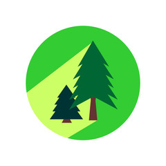 Pine tree flat design icon with long shadow.